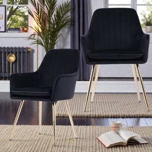 Mshliw Set of 2 Velvet Mid-Back Dining Chairs with Gold-Finished Metal Legs, Removable Cushion, Ergonomic Upholstery, Set of 2 for Dining - 1 of 4