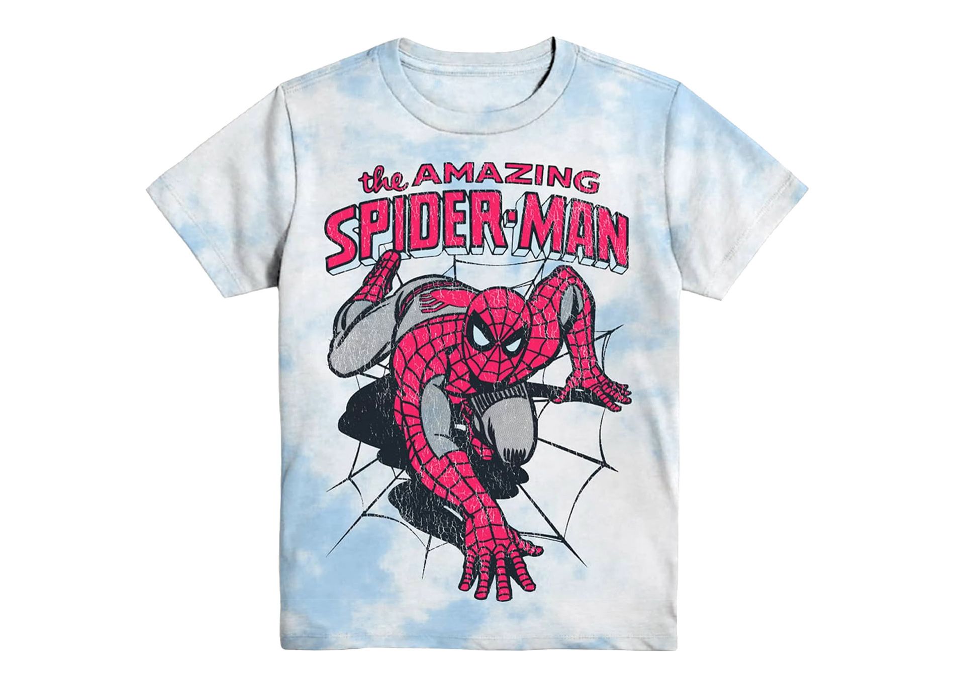 Marvel The Amazing Spider-Man Boy's Tie Dye Distressed Short Sleeve Graphic Tee (Large) Multicolored