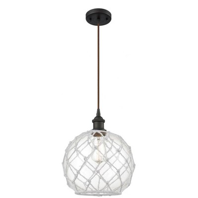 Farmhouse Rope - 1 Light Cord Hung Mini Pendant In Industrial Style-13 Inches Tall and 10 Inches Wide