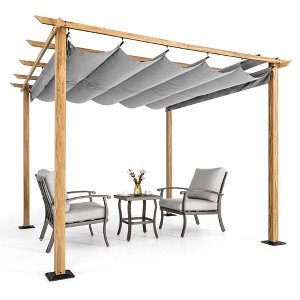 HAPPATIO 10' X 10' Wood Grain Aluminum Pergola - 1 of 4