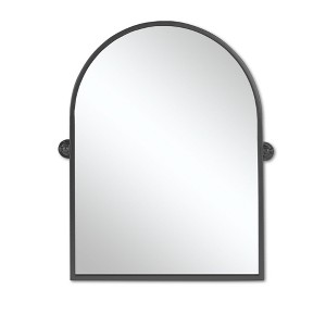 PexFix 24 in. W x 36 in. H Arched Metal Framed Pivoted Bathroom Wall Vanity Mirror in Black - 1 of 4