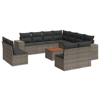 vidaXL Patio Sofa Set with Cushions Outdoor Furniture 12 Piece Poly Rattan - Gray