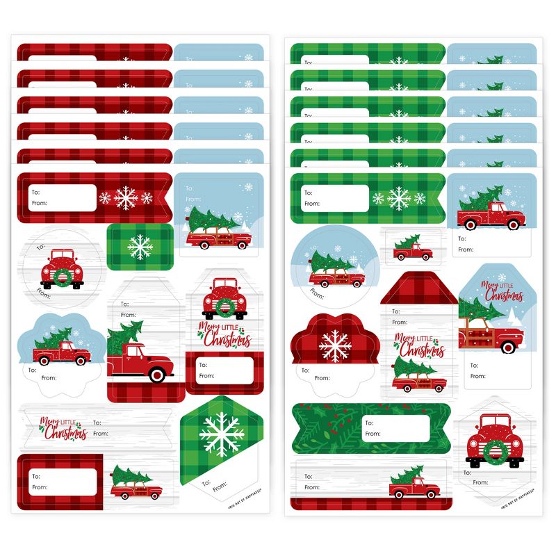 Big Dot of Happiness Merry Little Christmas Tree - Red Truck and Car Christmas Party Gift Tag Labels - To and From Stickers - 12 Sheets - 120 Stickers, 1 of 10