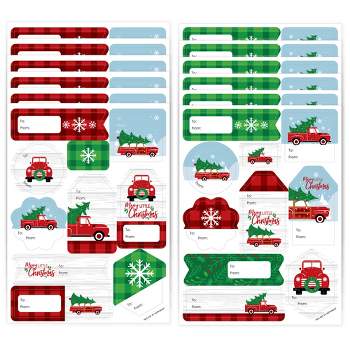 Big Dot of Happiness Merry Little Christmas Tree - Red Truck and Car Christmas Party Gift Tag Labels - To and From Stickers - 12 Sheets - 120 Stickers
