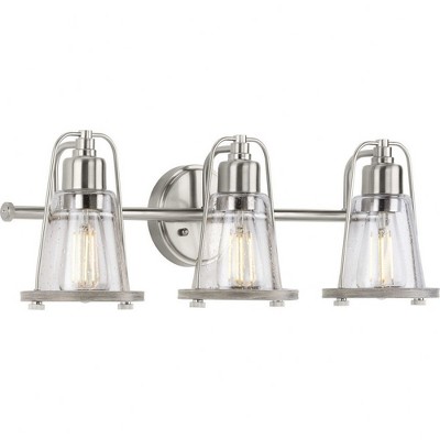 Progress Lighting Conway 3-Light Bath Vanity Light, Brushed Nickel, Clear Seeded Glass Shade