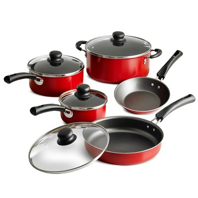 LunaLulinlk 9-Piece Simple Cooking Nonstick Cookware Set Red, Black