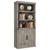 Orieon 68.7" Farmhouse Bookshelf with Doors, 5-Tier Wooden Bookcase with Storage Cabinets, Display Shelf for Living Room, Home Office, Grey - 2 of 4