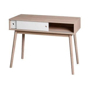 VANIRROR Entryway Table with 2 White Sliding Doors, Console Table with Storage,  Sofa Table for Hallway, Living Room, or Behind Couch, Natural Wood - 1 of 3