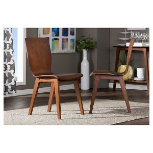 Baxton Studio Set of 2 Elsa Mid-century Modern Scandinavian Style Dark Walnut Bent Wood Dining Chairs: Polyester, Wood Composite Frame - 1 of 4