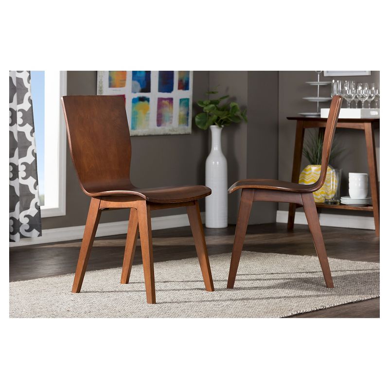 Set of 2 Elsa Mid-century Modern Scandinavian Style Dark Walnut Bent Wood Dining Chairs - Baxton Studio, 5 of 6