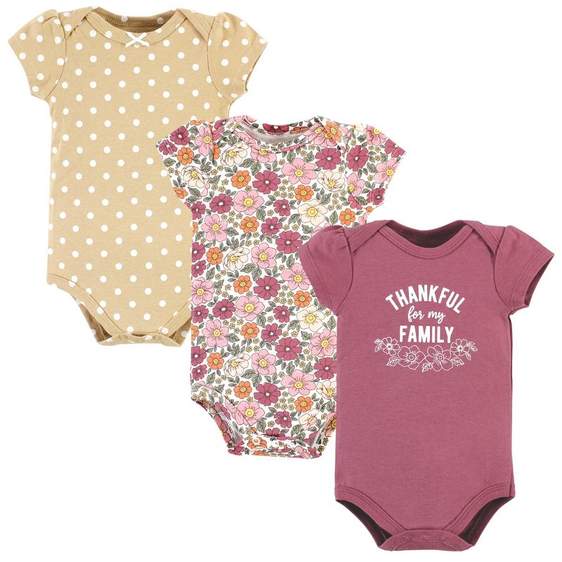 Hudson Baby Infant Girl Cotton Bodysuits, Thankful Floral, 1 of 6