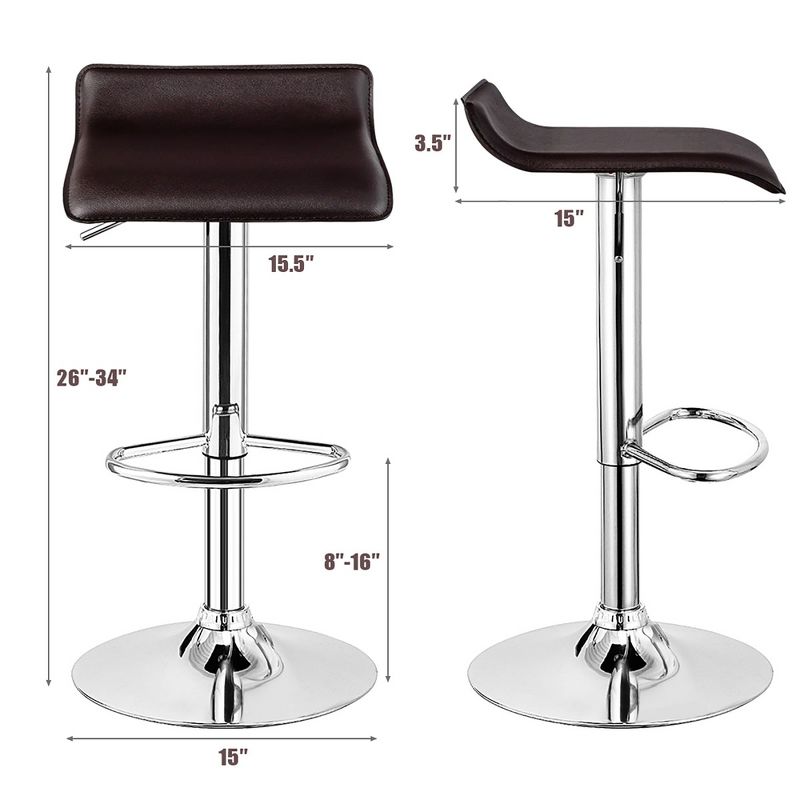 Costway Set of 2 Swivel Bar Stool PU Leather Adjustable Kitchen Counter Bar Chair Coffee, 2 of 11
