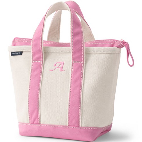 Lands' End Small Natural Zip Top Canvas Tote Bag - - Natural/Fresh Pink