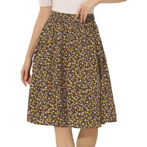 Allegra K Women's Floral Elastic Waist Knee Length A-line Summer Skirt - 1 of 4