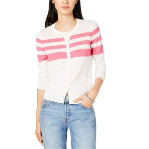 maison Jules Womens Striped Cardigan Sweater, Pink, X-Small - 1 of 1