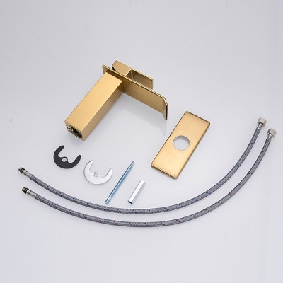 Brushed Gold Single-Handle Waterfall Bathroom Faucet with Pop-Up Drain