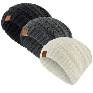 Market & Layne Beanies Women Warm Winter Beanie for Women Thick Chunky Knit Beanie Hats for Women Winter Hats for Women Ivory, Charcoal and Black - 1 of 4