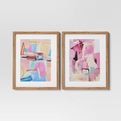 (Set of 2) 16" x 20" Painterly Collage Framed Under Glass Wall Art Prints  - Threshold™: Modern Abstract Art, Sawtooth Back