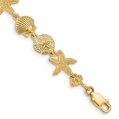 Black Bow Jewelry 14k Yellow Gold Seashell Theme Bracelet - 7.25 Inch