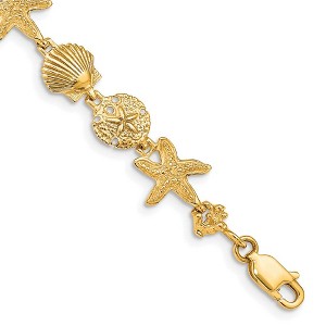 Black Bow Jewelry 14k Yellow Gold Seashell Theme Bracelet - 7.25 Inch - 1 of 4