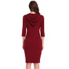 Women's Sweatshirt Dress 3/4 Sleeve Hoodie with Front Pocket Knee Length Slim Fit Pullover Hoodie Dress,Wine Red - 3XL - 2 of 4