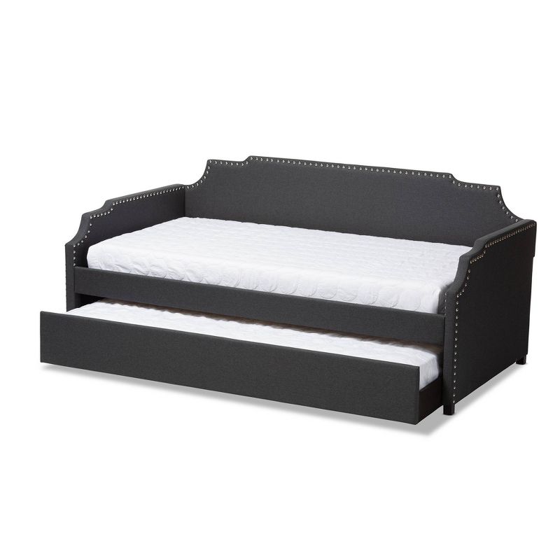 Twin Ally Fabric Upholstered Sofa Kids&#39; Daybed with Roll Out Trundle Guest Bed Dark Gray - Baxton Studio, 3 of 11