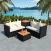 vidaXL 4 Piece Lounge Set - Poly Rattan Patio Furniture with Cushions and Storage Box, Perfect for Garden/Patio, Black and Cream White - 2 of 4