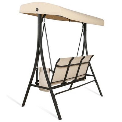 74.5"3-Seater Outdoor Porch Swing Patio Hammock Swing Glider Bench with Adjustable Canopy