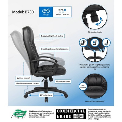 Executive High-Back Swivel Chair with LeatherPlus and Lumbar Support