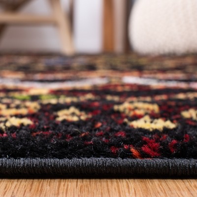 Black and Multicolor Geometric Synthetic Runner Rug, 2'3" x 10'