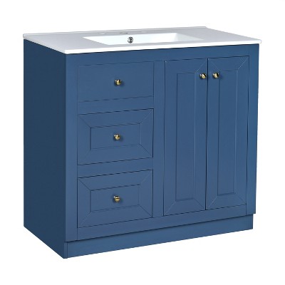 Dexmalle Blue Modern Bathroom Storage Cabinet with 2 Drawers& Shelf
