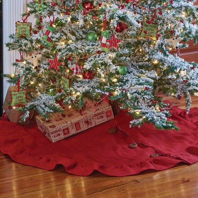 Red Jute Burlap Tree Skirt with Button Clasps, 24"