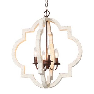 LNC Timeless 4-Light 21.5" Farmhouse/Rustic Medium Lantern Chandelier, Rustic Bronze and Weathered White Wood Tone - 1 of 4