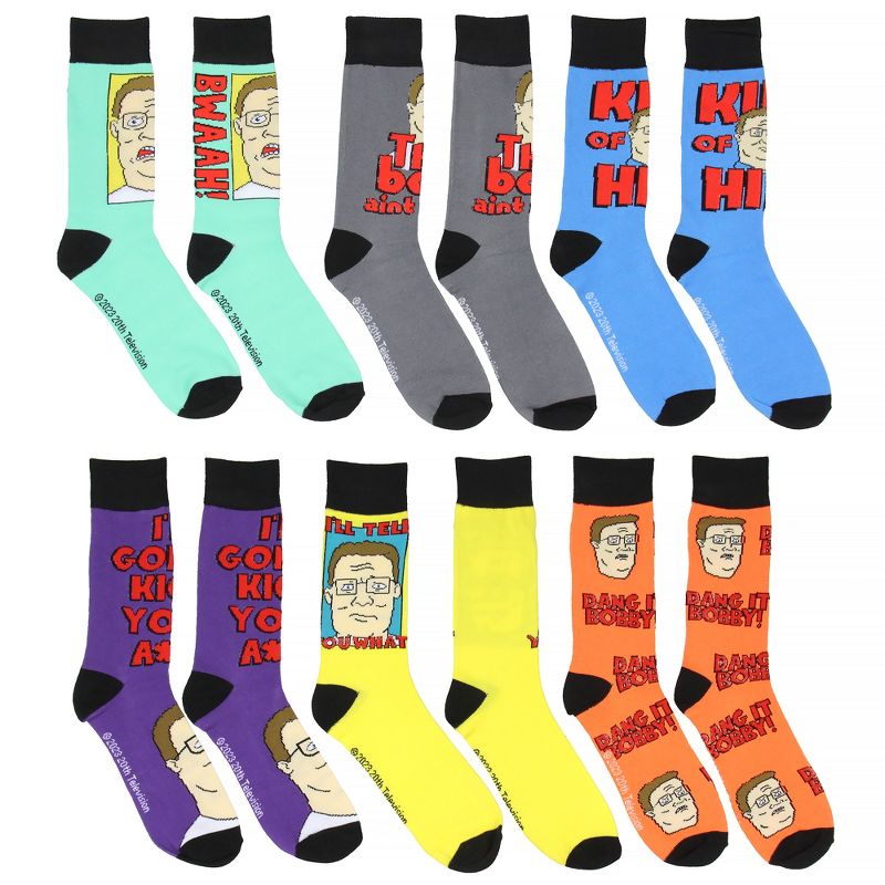 King Of The Hill Hank Hill Dang It Bobby! Crew Socks For Men 6 Pairs Multicoloured, 2 of 5