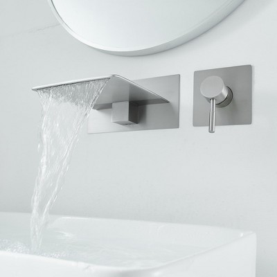 Brushed Nickel Wall-Mount Waterfall Bathroom Faucet