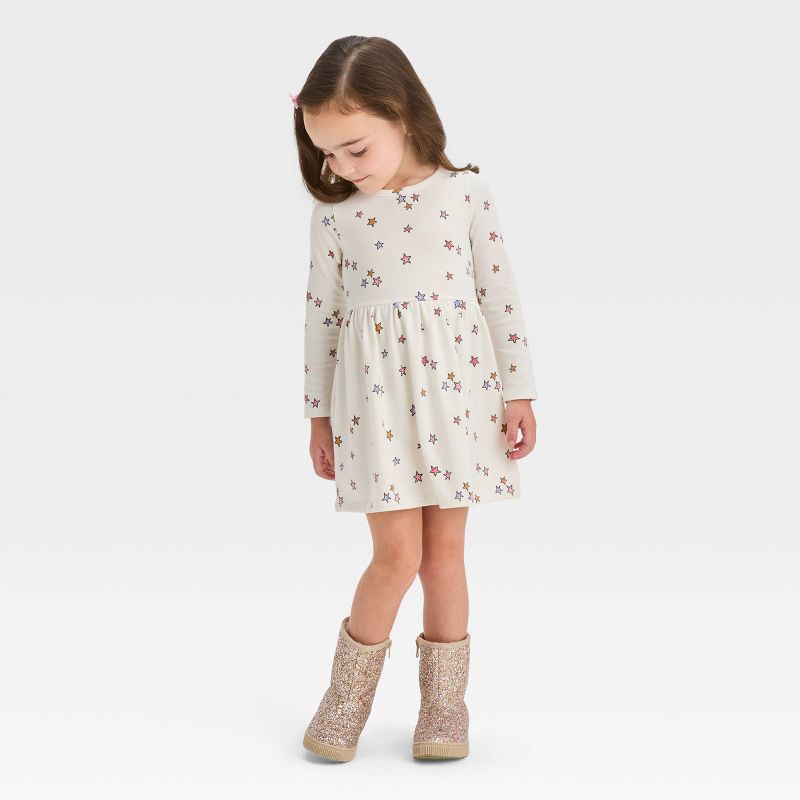 Toddler Girls' Stars Long Sleeve Dress - Cat & Jack™ Cream, 1 of 7