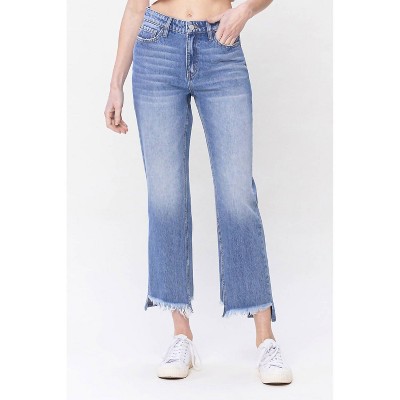 Women's Norah High Rise Frayed Hem Straight Jeans - FLYING MONKEY