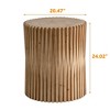 Retro Chic Style Cylindrical Coffee Table with Vertical Texture Embossed Design, Natural - ModernLuxe - 3 of 4