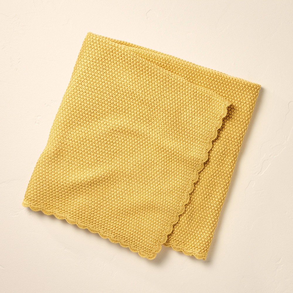 Photos - Children's Bed Linen Scalloped Trim Knit Baby Blanket Mustard Yellow - Hearth & Hand™ with Magn