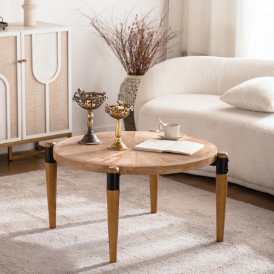 36" Solid Wood Coffee Table,Round Farmhouse Rustic Modern Accent Table for Living Room Bedroom Office-Baofuwish