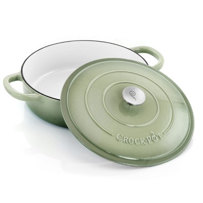 Green 5 Quart Enameled Cast Iron Braiser Pan with Lid