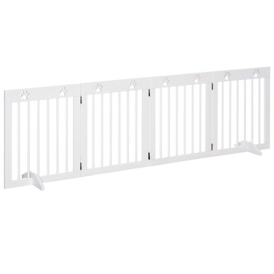 PawHut 24" Freestanding Folding Pet Gate, Wooden Dog Barrier Fence, with 4 Panels and Dual Hinged Design for Doorways, or Stairs