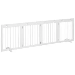 PawHut 24" Freestanding Folding Pet Gate, Wooden Dog Barrier Fence, with 4 Panels and Dual Hinged Design for Doorways, or Stairs