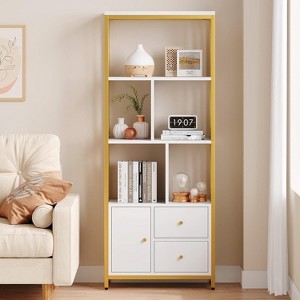 Jojoka 67 Inch Bookshelf, 5-Tier Metal Frame Storage Rack, Industrial Open Bookcase, Farmhouse Storage Organizer with Open Shelves,Gold - 1 of 4