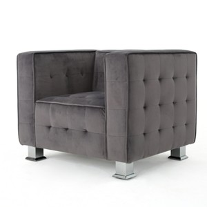 Boden New Velvet Tufted Arm Chair - Gray - Christopher Knight Home