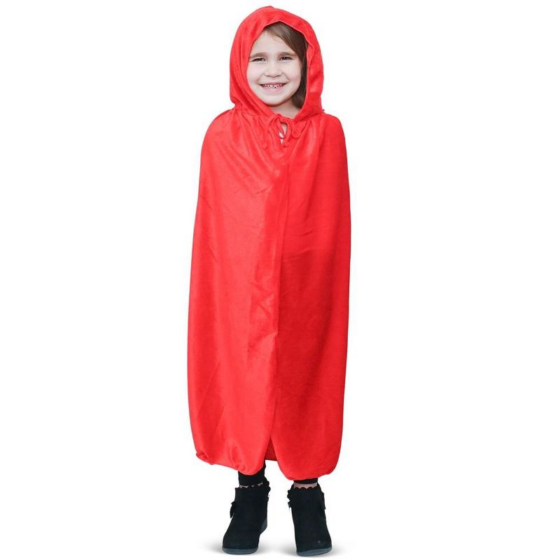 Skeleteen Red Velvet Hooded Cape - Kids Long Velour Vampire and Superhero Halloween Costume Cloak with Hood, 1 of 6