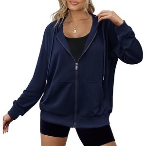 ZEAGOO Women's Lightweight Hoodies Full Zip Up Oversized Sweatshirts with Pockets Long Sleeve Thin Fall Casual Drawstring Hooded Jackets - 1 of 4