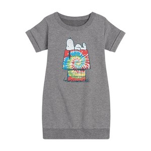 - Peanuts - Snoopy Tie Dye House Graphic Short Sleeve Fleece Dress - 1 of 4