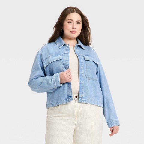 Universal Thread Women's Cropped Painter Denim Jacket - Universal Thread™ Medium Wash XS