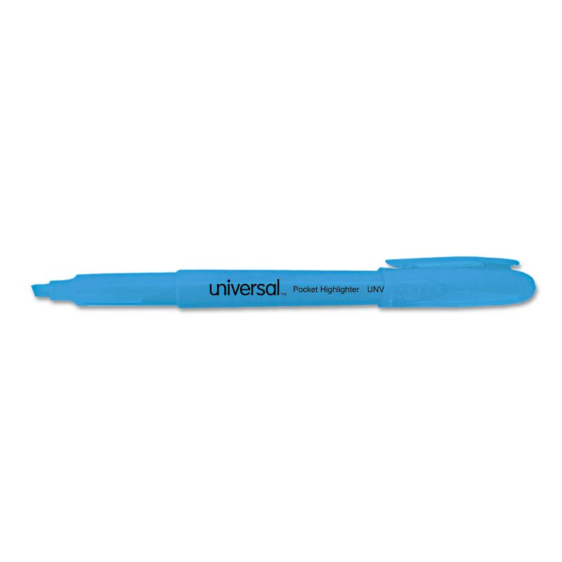 UNIVERSAL Pocket Clip Highlighter Chisel Tip Fluorescent Blue Ink Dozen 08854, 1 of 8
